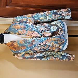 VINTAGE BAXIS & BAXIS BLAZER BEADED PASTEL COLORS BROWN BLUE TAN PINK S SMALL